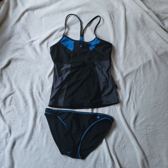 Aqua Light swimsuit tankini black and blue women's size 12 - Picture 1 of 8